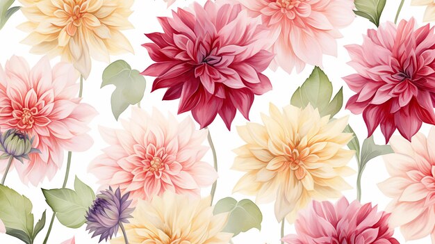 Nahtloses Muster der Dahlia-Blume auf weißem Hintergrund Dahlienblüten-Texturhintergrund