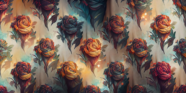 Nahtloses Muster der schönen Hand gezeichneten Blumenrosen. Digitale Illustration