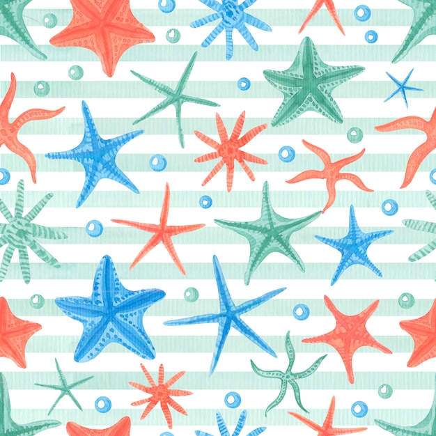 Nahtloses Muster des Aquarells mit Starfishes.