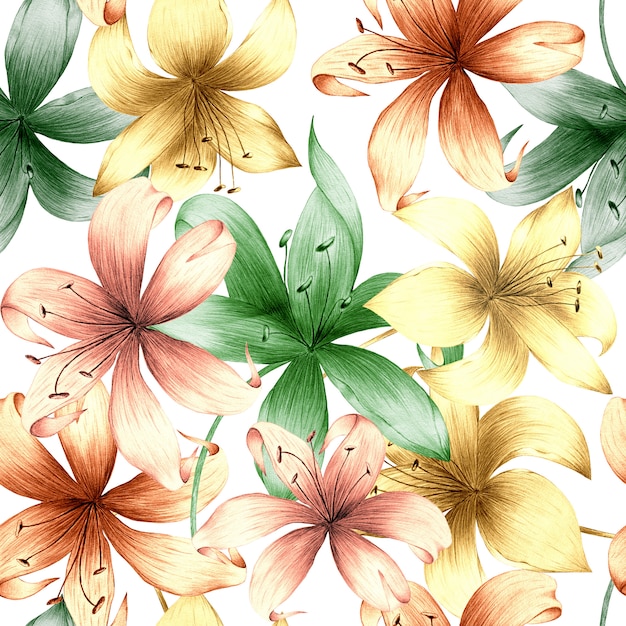Nahtloses Muster des Aquarells von Sommerblumen und -blättern auf einem hellen Hintergrund.