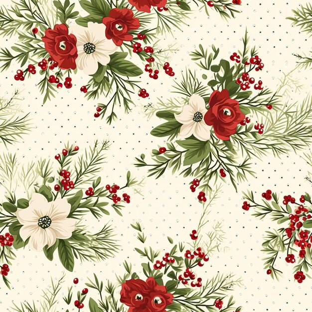 Nahtloses Muster, Fliesenfähige Weihnachtsfeiertage, Blumen, Landpunkte, Druck, englische Landschaftsblumen für Wandpapier, Verpackungspapier, Scrapbook-Gewebe und Produktdesign