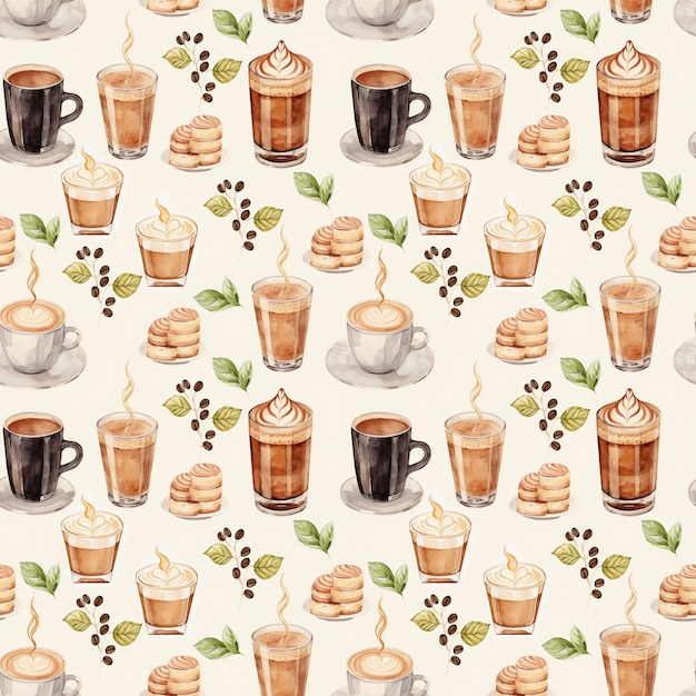 Foto nahtloses muster handgemaltes kaffee für textilien hochzeits-grüßkarte muster textur und mehr