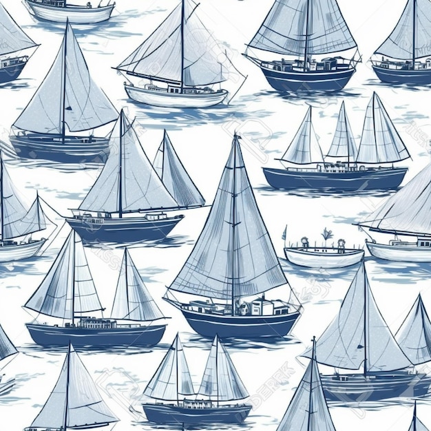 Nahtloses Muster mit Booten auf dem Meer.