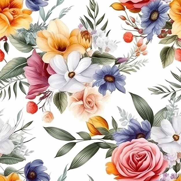 Nahtloses Muster mit bunten Blumen auf weißem Hintergrund
