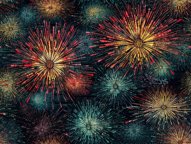 Nahtloses Muster mit Feuerwerk, Feiertagsfeier, Illustration, Hintergrunddesign, generative KI