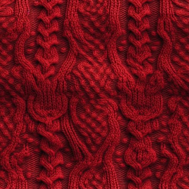 Nahtloses Muster mit gestrickter roter Wolltextur-Tapete, Hintergrunddesign, generative KI