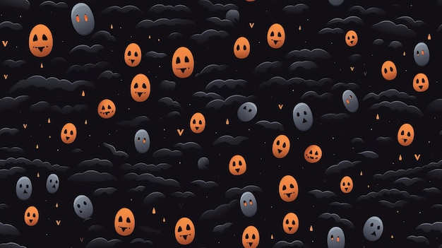 Foto nahtloses muster mit halloween-geistern und kürbissen auf schwarzem hintergrund