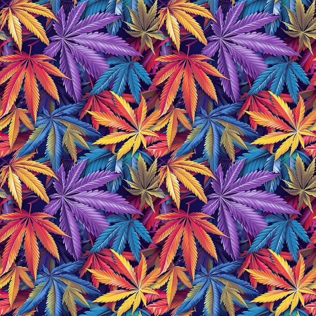 nahtloses Muster mit mehrfarbigen Marihuanablättern