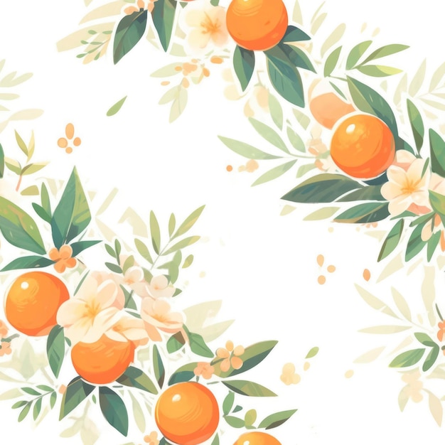 Nahtloses Muster mit Orangen auf weißem Hintergrund