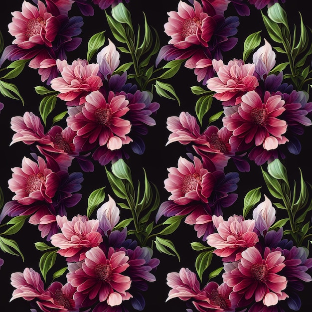 Nahtloses Muster mit rosa Blumen Generierte KI, bearbeitet in Photoshop