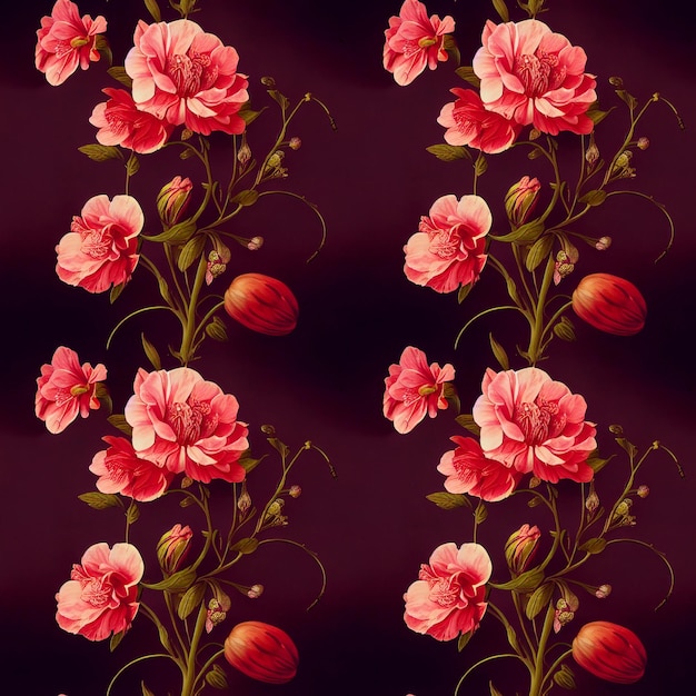 Nahtloses Muster mit roten Blumen Generierte KI, bearbeitet in Photoshop