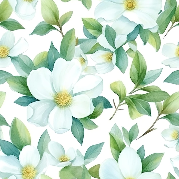 Nahtloses Muster mit weißen Magnolienblüten auf weißem Hintergrund.