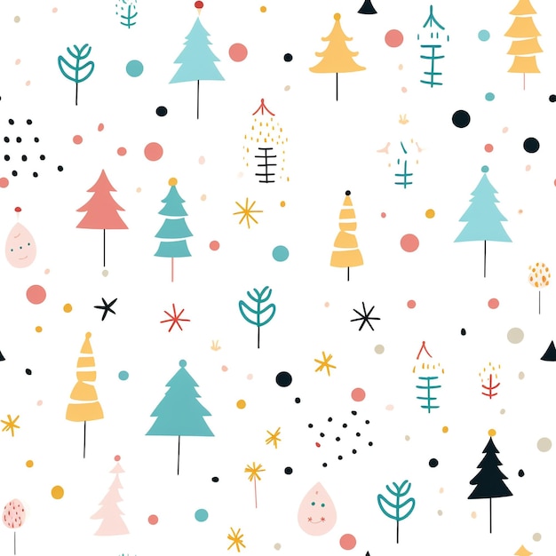 Nahtloses Muster Niedliches Objekt Weihnachtsdekoration minimalistisches Bleistiftstrich-Design AI generiert