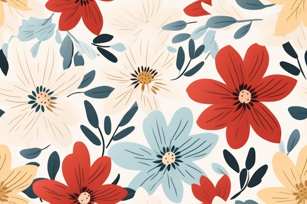 Nahtloses Muster nordischer Blumen, modernes abstraktes Design
