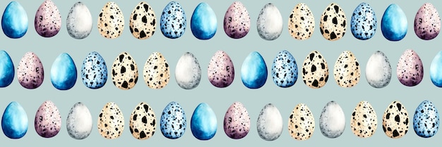 Nahtloses Muster Ostern mit farbigen Eiern Frühling handgezeichnete Illustration isoliert auf blauem Hintergrund