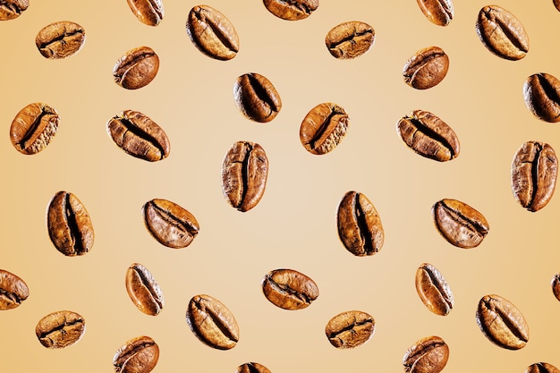 Nahtloses Muster von Kaffeebohnen auf beigem Hintergrund