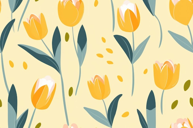 Nahtloses Muster von pastellgelben Tulpen mit Blättern Einfache minimalistische Illustration