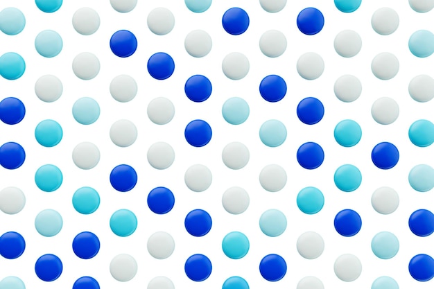 Nahtloses Muster von Schokoladenbonbons, beschichtet mit blauem und weißem Hintergrund, 3D-Darstellung