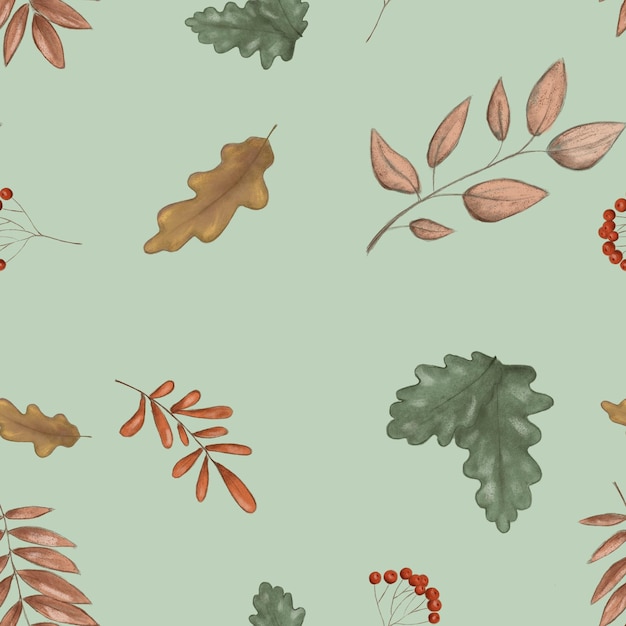 Nahtloses Muster zum Thema Herbst, Kürbisse und Laub im Vintage-Stil, handgezeichnet