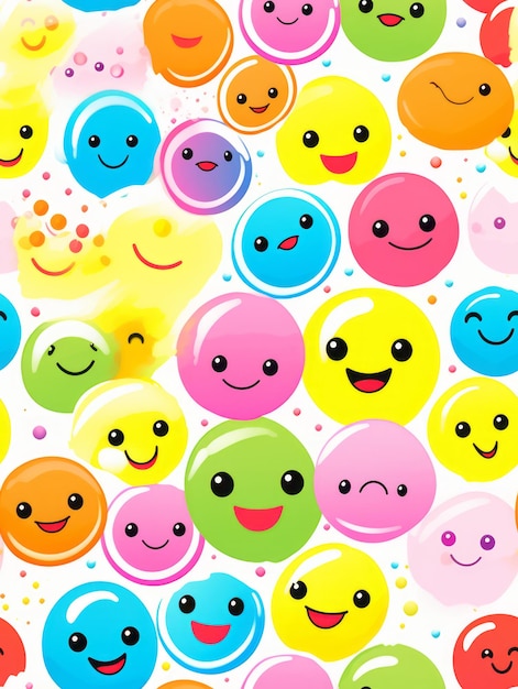Nahtloses schönes Smiley-Gesicht-Illustrationsmuster in Farben