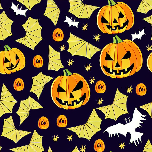 Nahtloses Vektormuster für Halloween-Design Halloween-Symbole Ghost Bat Kürbis im Cartoon-Stil