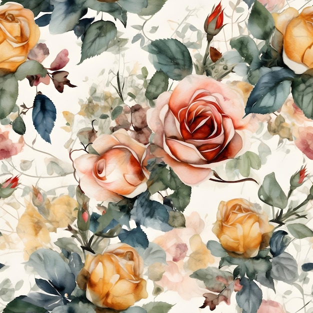 Nahtloses Vintage-Aquarellmuster mit Rosen Blumenillustrationshintergrund Generierte AI