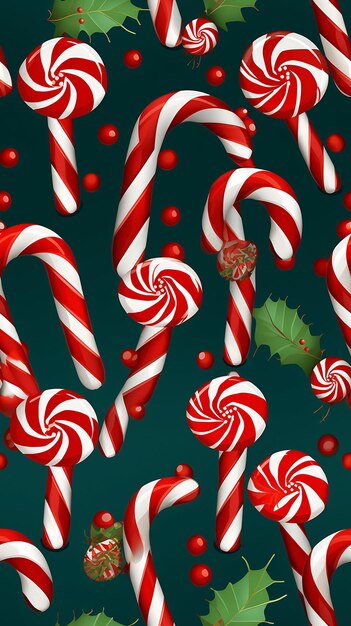 Foto nahtloses weihnachtsmuster mit locker, zuckerrohr, ingwerbrot, kekse, süßigkeiten und schneeflocken