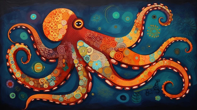 Naive Kunst-Oktopus-Illustration in kräftigen Farben