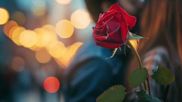 namorada e namorado com conceito de dia dos namorados rosa vermelha