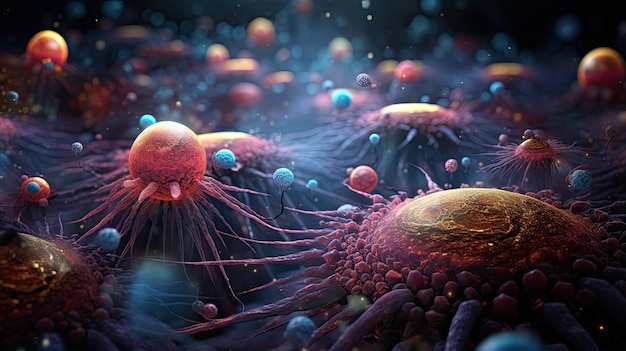 Nanobots explorando o microbioma intestinal humano