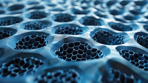 Nanomateriales que forman una estructura geométrica en primer plano con texturas y patrones metálicos en la composición
