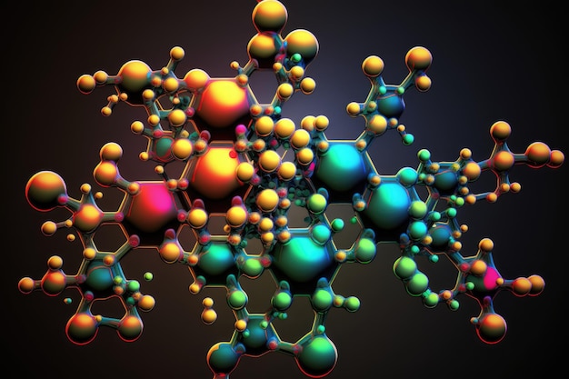 Foto nanotechnologie-konzept mit abstrakter darstellung mehrfarbiger moleküle, die mit generativ erstellt wurden