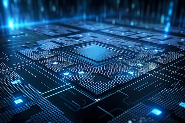 Nanotechnologie-Mikrochip-Chipboard-Prozessor Futuristische Computertechnologie der Nanoelektronik