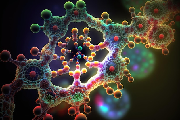 Nanotechnologien Mikroskopische Ansicht der Entwicklung von DNA-Molekülen, die mit generativer KI erstellt wurden