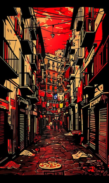 Nápoles Spaccanapoli com cena de rua animada becos estreitos L colagem contraste conceito de design arte