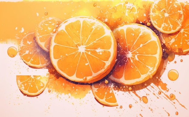 Una naranja dibujada textura fondo acuarela fruta alimentos orgánicos ilustraciones ai generado