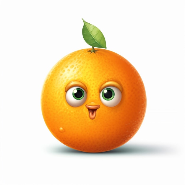 Foto naranja de dibujos animados con ojos verdes y una hoja en la parte superior generativa ai
