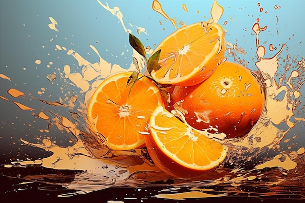 Una naranja está siendo salpicada de agua.