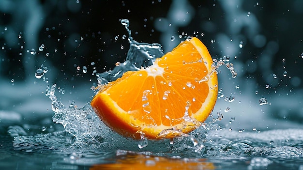 Naranja fresca salpicando en el agua.