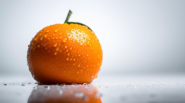 Una naranja con gotas de agua sobre ella.