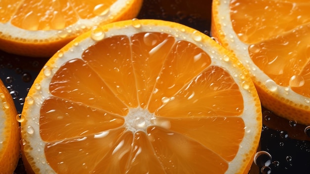 Foto de una naranja en gotas de agua