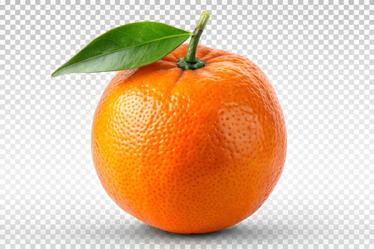 Foto una naranja con una hoja verde en ella