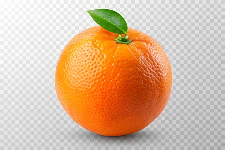 Foto una naranja madura con una hoja verde en un fondo transparente