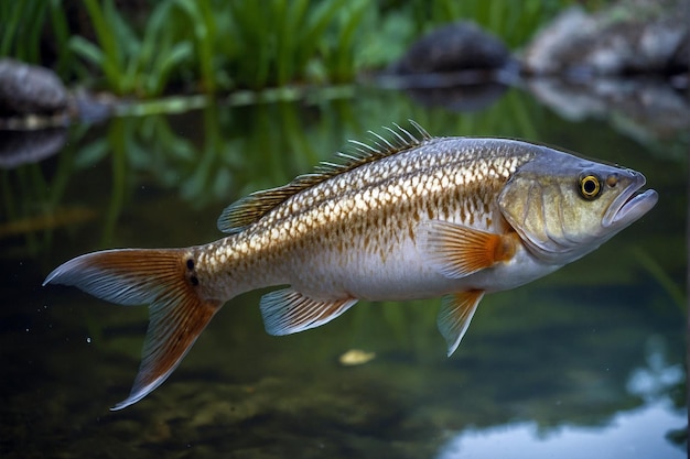 Foto naranja y negro gran hermoso pez koi nadando bajo el agua en un estanque con agua