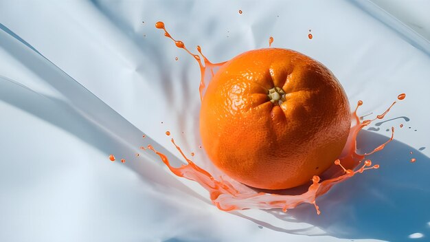 Foto una naranja con un palo blanco en ella que tiene un palo en ella que dice naranja