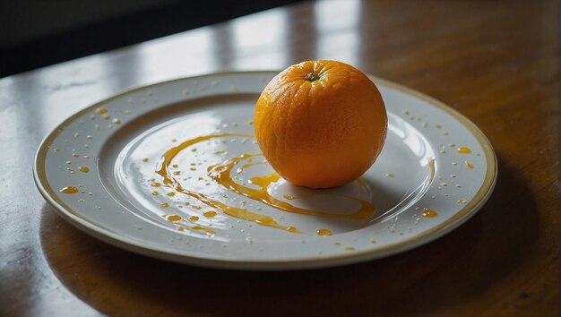 Naranja en un plato blanco