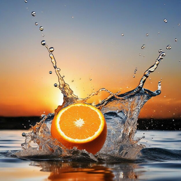 Foto naranja con salpicaduras de agua