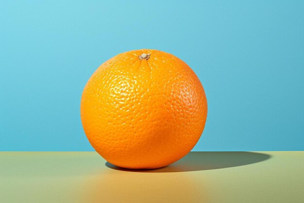 Foto una naranja está sobre una mesa con un fondo azul.