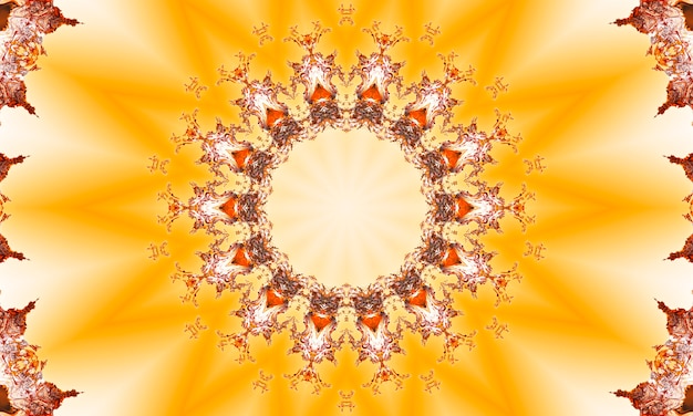 Naranja, sol, caleidoscopio de girasol, hermoso patrón geométrico, bueno para papel tapiz, telón de fondo, banner web, fondo y plantilla de diseño.