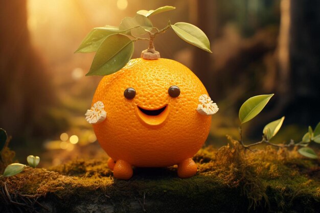 Una naranja sonriente con una sonrisa en la cara.